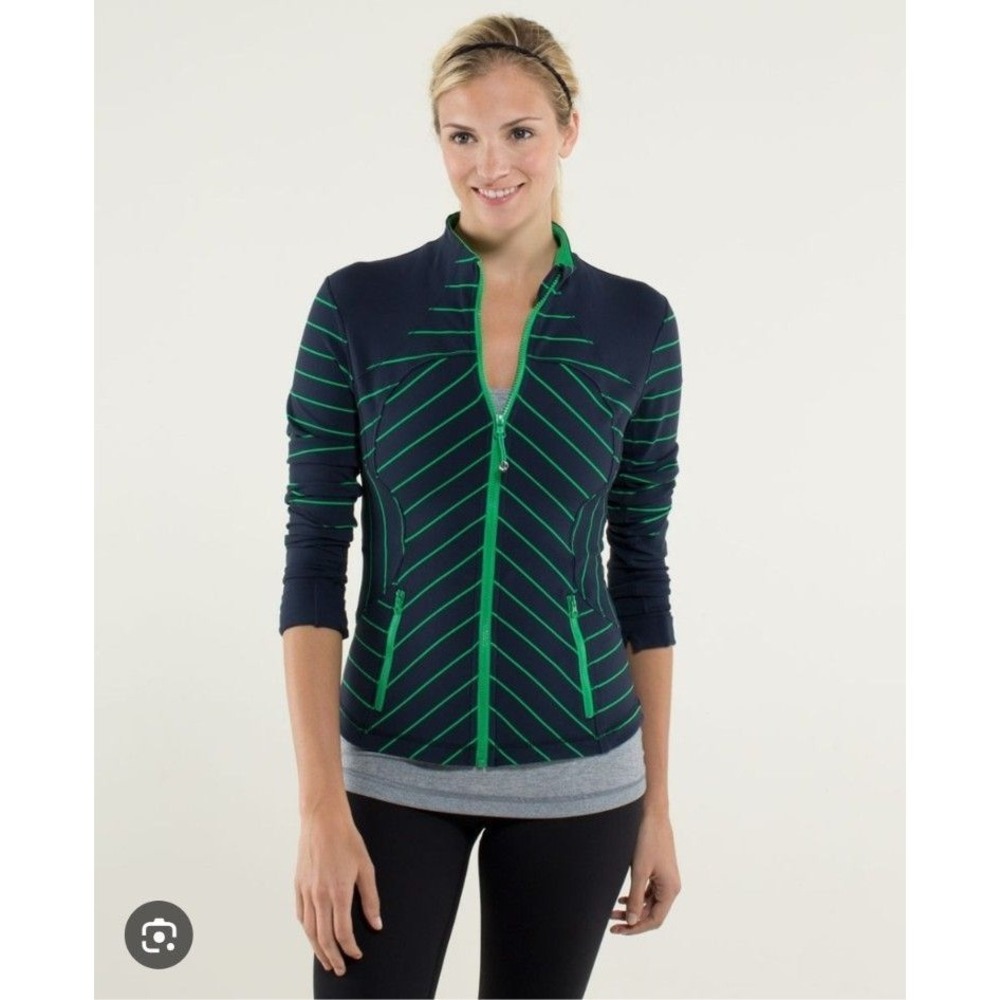 LULULEMON Jacket Forme Full Zip Womens Stripe Inkwell Blue Green Bean Define 4 6
